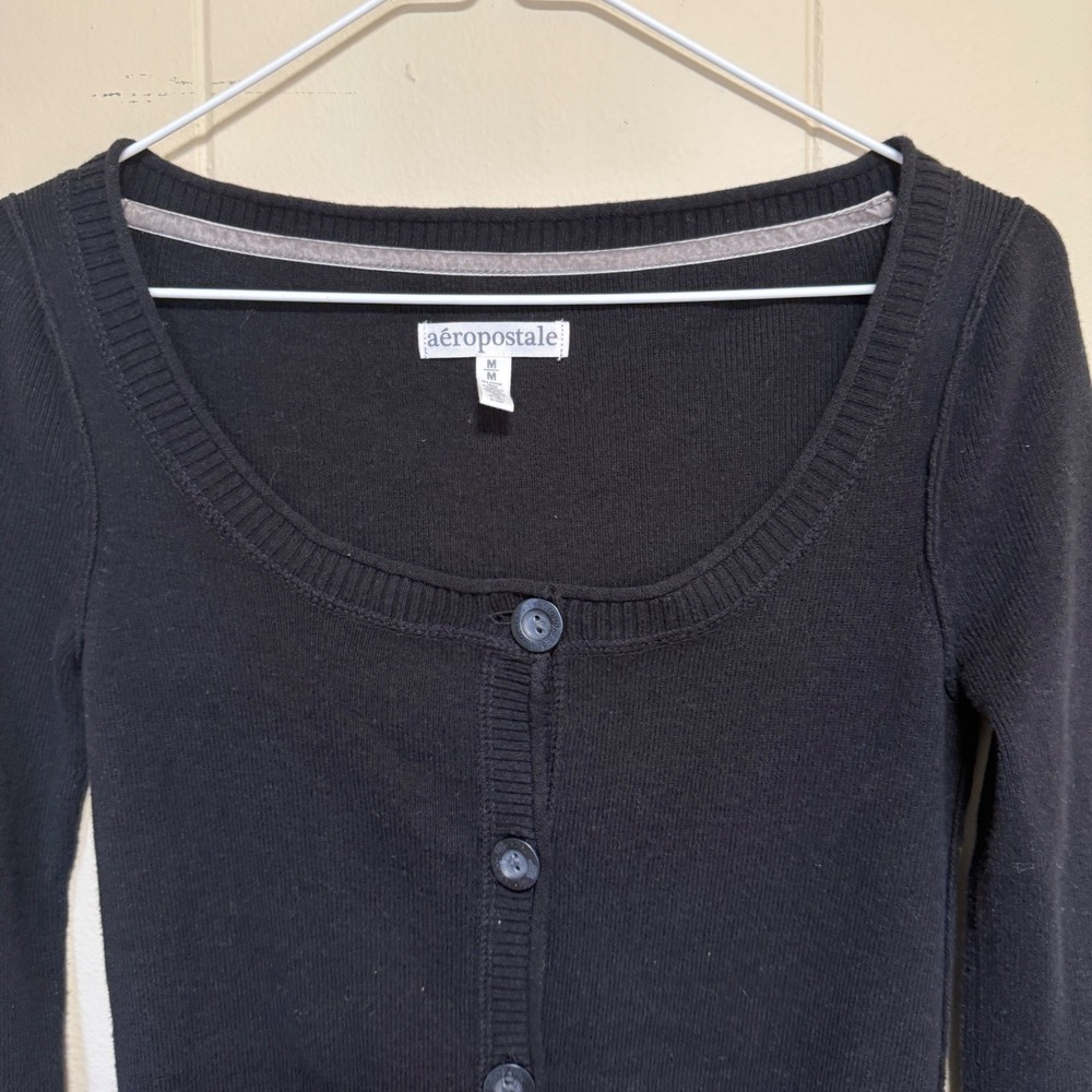 Aeropostale Womens Black Cardigan Medium Minimalist Capsule Essential Classic - Picture 5 of 13